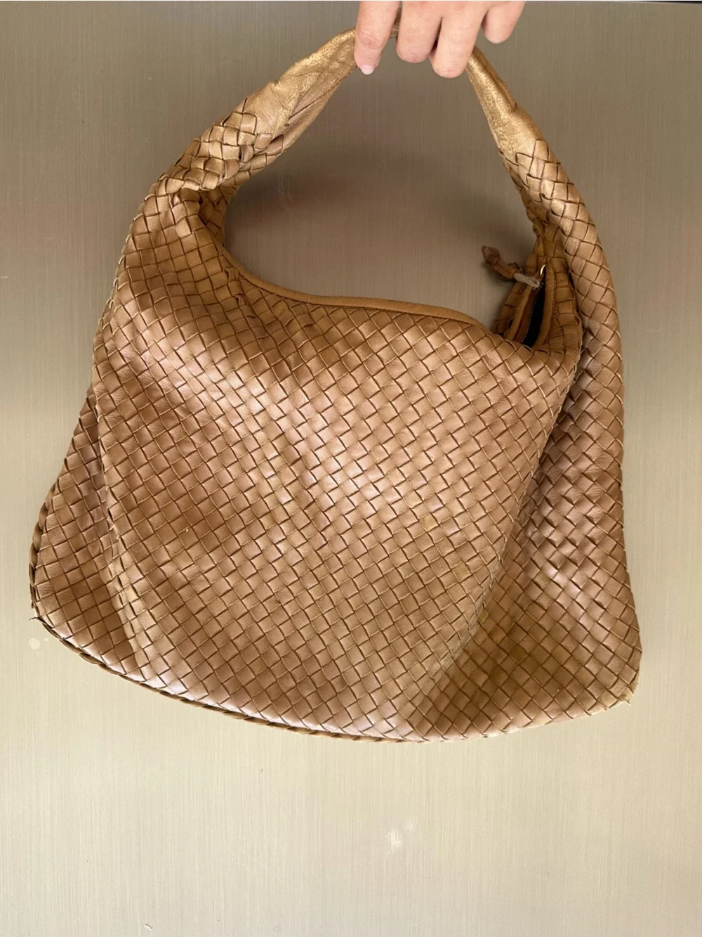 Bottega Veneta Intrecciato Hobo Bag Tan